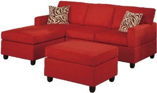 Bobkona Manhattan Reversible Microfiber 3 Piece Sectional Sofa Set, Red   Red Couches
