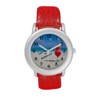 Life Begins at Retirement Frosty Drink on Beach Wrist Watch