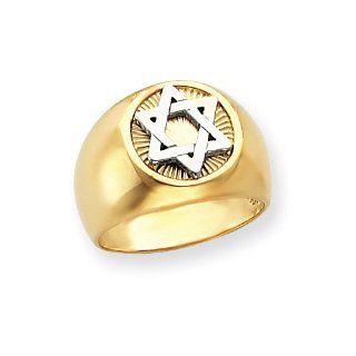 14k Two Tone Gold Circular Top Star of David Mens Ring. Metal Wt  8.8g Jewelry