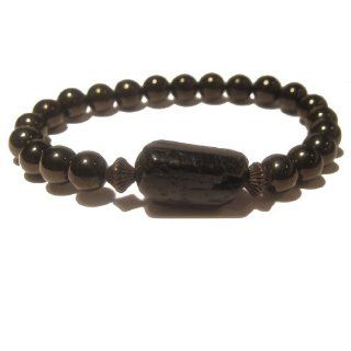 Tourmaline Bracelet 06 Stretch Black Jet Grounding Protection Stone Nugget Round 7" Jewelry