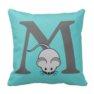 Monogram initial letter M, cute mouse custom, gift Throw Pillow