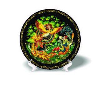 Decorative Plate "Palekh" 10 Cm "Firebird" + Stand In The Package   Commemorative Plates