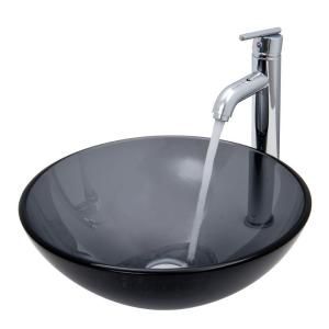 Vigo Glass Vessel Sink in Sheer Black and Faucet Set in Chrome VGT256