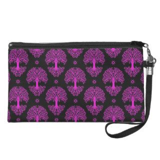 Magenta and Black Tree of Life Pattern Wristlet Clutch