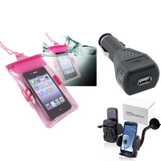 BasAcc Pink Waterproof Bag/ Holder/ Car Charger for Apple iPhone 5 BasAcc Cases & Holders