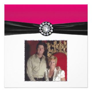 Pink & White With Black Velvet & Diamond Wedding Custom Invitation