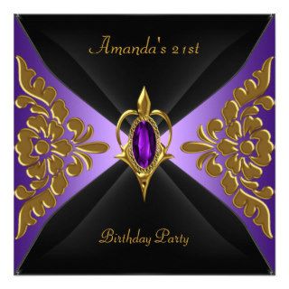 21st  Birthday Elegant Purple Black Gold Jewel Personalized Invitation