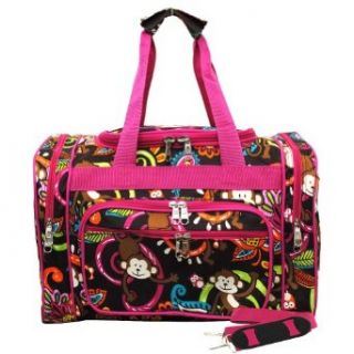 Cute Monkey Print Carry on Adjustable Shoulder Strap Small Duffle Bag hotpink Clothing