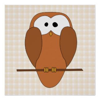 Cute Brown Owl, Beige Check Background. Poster