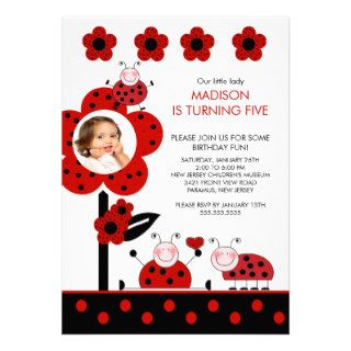 RED & Black PHOTO Ladybug Birthday Invitation