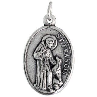 Sterling Silver Saint Francis of Assisi / St. Anthony The Apostle Oval shaped Medal Pendant, 7/8 inch (23 mm) tall Pendant Necklaces Jewelry