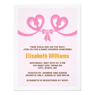 Twin girls baby shower invitation with footprints