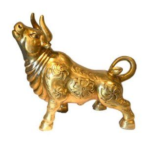 Amazing Rising Wealth Bull Sculpture Pure Brass Huge Chinese Figurine Statue   Wall Street Bull Statue