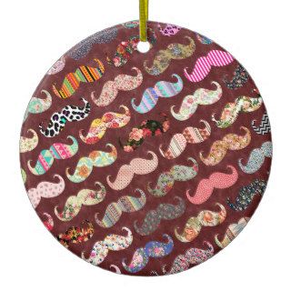 Funny Girly  Colorful Patterns Mustaches Christmas Ornaments