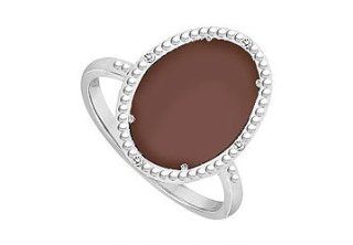 10K White Gold Chocolate Chalcedony and Diamond Ring 15.08 CT TGW LOVEBRIGHT Jewelry