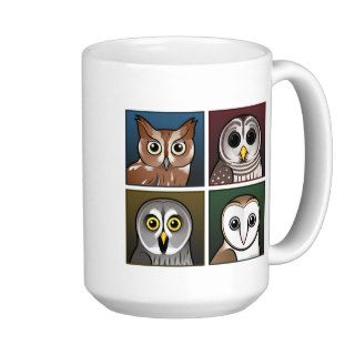 Four Color Owls (dark) Coffee Mugs