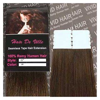 10 Pieces 22" inches Remy Seamless Tape Skin weft Human Hair Extensions Color # 4 Medium Brown By HAIR DE VILLE  Tape In Hair Extensions  Beauty
