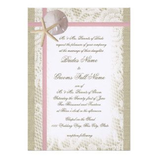 Romantic Beach and Lace Pink Wedding Custom Invitation