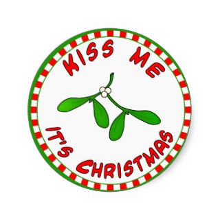Novelty Kiss Me It's Christmas Mistletoe Stickers