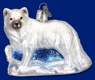 Old World Christmas White Arctic Fox Glass Ornament #12188   Decorative Hanging Ornaments