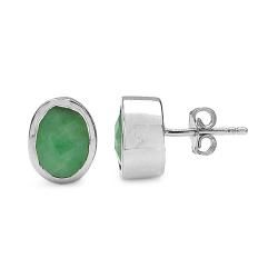 Malaika Sterling Silver Oval cut Emerald Stud Earrings Malaika Gemstone Earrings