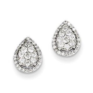 14k White Gold Diamond Teardrop Screw Back Post Earrings. Carat Wt  0.39ct Jewelry