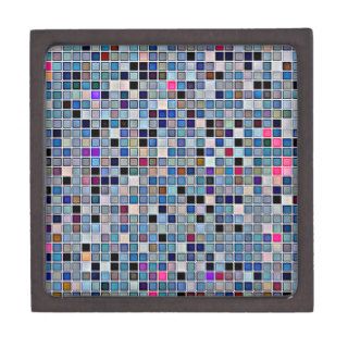 Distressed Funky Blue 'Bathroom Tiles' Pattern Premium Jewelry Box