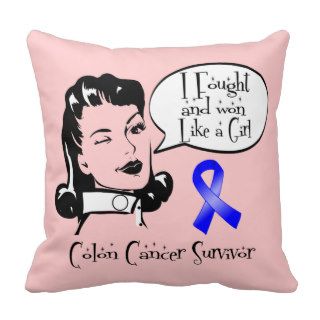 Colon Cancer Rosie I Fought and Won Like a Girl Throw Pillows