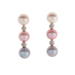 8.5mm Multi Color Pearl Earrings with 18kt White Gold Bead Jewelry