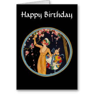 Vintage Lady Cherry Blossom Tree Hat Box Birthday Greeting Cards
