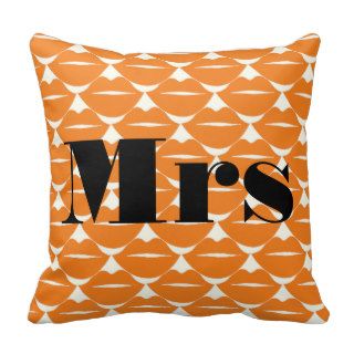 Bride Orange and Ivory Mrs Lips Pattern Pillows
