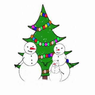 Snowmen with Christmas Tree Family Acrylic Cut Outs