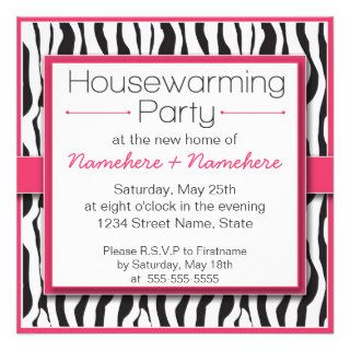 Pink Zebra Print Housewarming Party Invitations