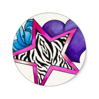 Zebra Print Star Round Stickers