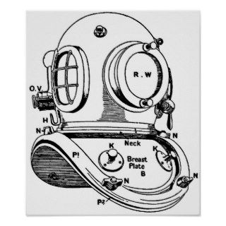 Dive Helmet Illustration Print