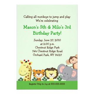 JUNGLE ZOO PARTY 5x7 Custom Birthday Invitation