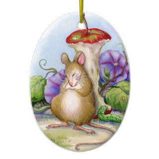 Cute Sleeping Mouse & Worm  Oval Ornament