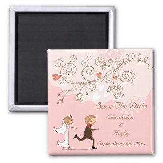 Cute Bride Chasing Groom Save The Date Wedding Refrigerator Magnets