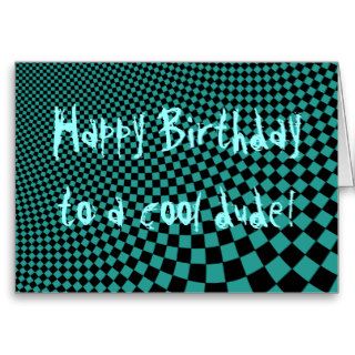 Punk warped retro checkerboard Happy Birthday dude Greeting Cards