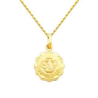 14K Yellow Gold Religious Baptism Charm Pendant with Yellow Gold 1mm Snail Link Chain Necklace with Spring Ring Clasp   Pendant Necklace Combination (Different Chain Lengths Available) The World Jewelry Center Jewelry