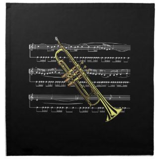 Trumpet with Sheet Music and Black Background Napkins