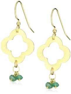 Privileged NYC Gold Clover Emerald Bead Earrings Jewelry