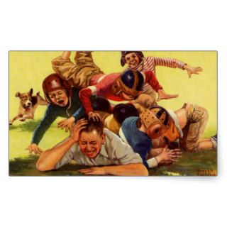 Vintage Dad Playing Football w Kids and Family Dog Stickers