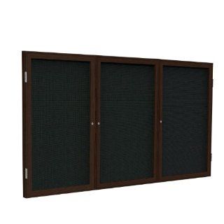 3 Door Wood Frame Enclosed Fabric Tackboard Frame Finish Walnut, Surface Color Black, Size 48" H x 72" W x 2.25" D   Home And Garden Products