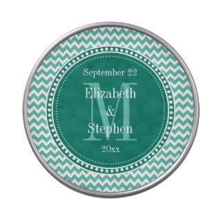Teal and White Chevron Zigzag Names Wedding Jelly Belly Candy Tins