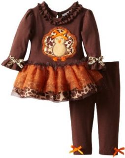 Rare Editions Baby Girls Newborn Turkey Applique Tutu Legging Set, Brown, 0 3 Months Clothing
