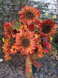 Autumn Sunflower Memorial Arrangement   Artificial Mixed Flower Arrangements