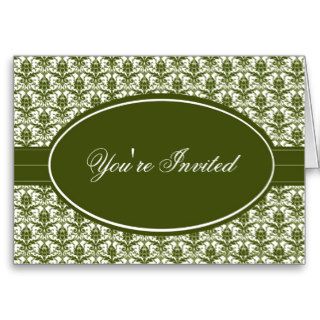 Elegant Olive Damask Invitation Card