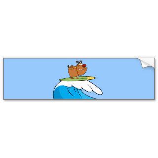 FUNNY BROWN CARTOON DOG SURFING WAVES LAUGHS FUNNY BUMPER STICKERS