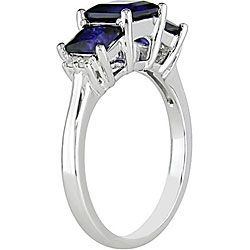 Miadora 10k White Gold Princess cut Created Sapphire and Diamond Ring Miadora Gemstone Rings